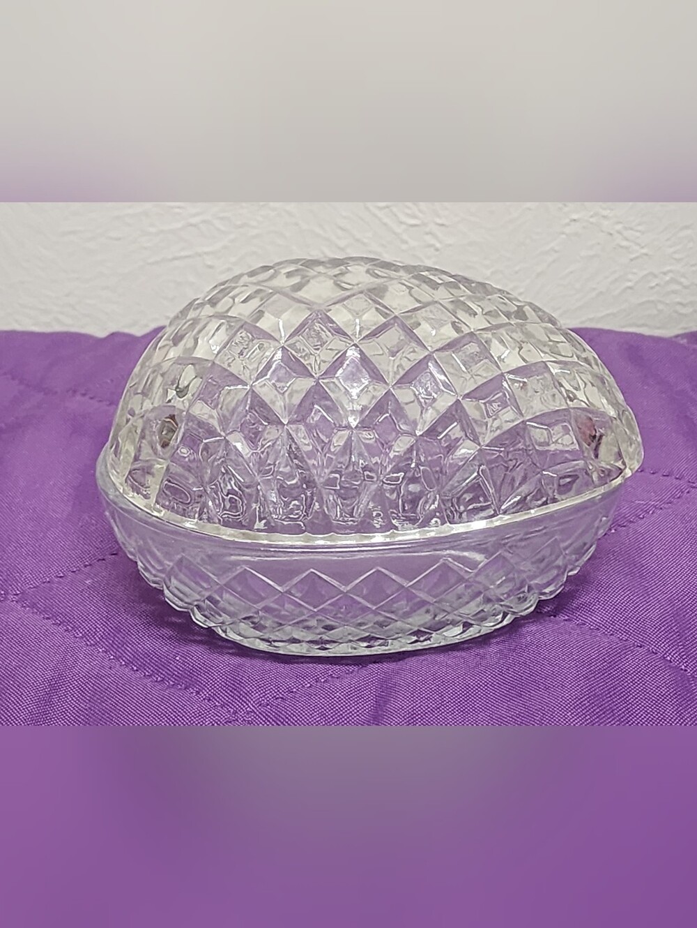 Vintage Cut Glass Trinket Box Egg-Shaped w/Lid Vanity Box